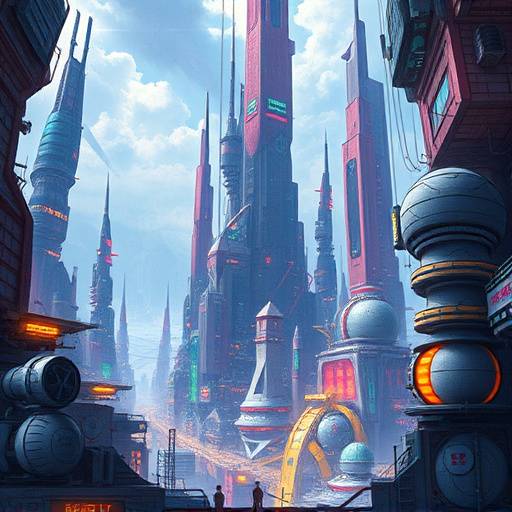 Arte conceitual de uma nova cidade em uma s&eacute;rie de fic&auml;&atilde;o cient&iacute;fica