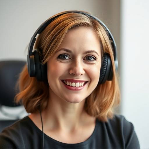 Foto de Anya Petrova, editora-chefe do blog, sorrindo e com fones de ouvido.